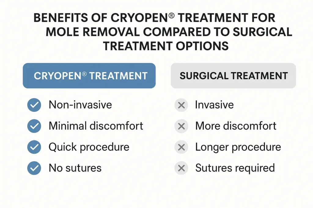 Table to show the benefits of getting moles removed South Ruislip from LA LIPO