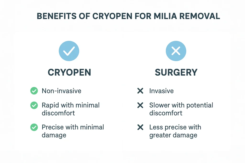 Benefits of cryopen for milia removal South Ruislip compared to surgical treatments.