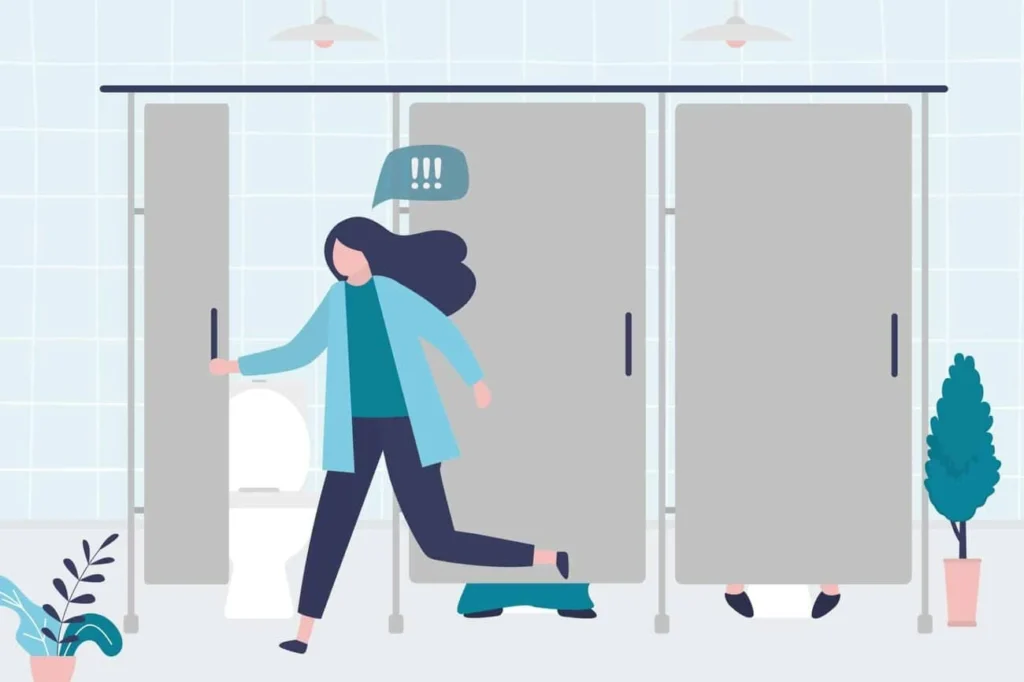 graphic of Urine incontinence South Ruislip woman running to the toilet.
