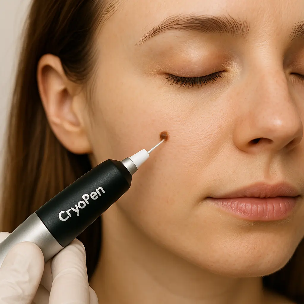 woman receiving facial mole removal South Ruislip using cryopen